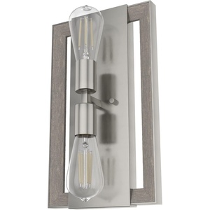 image:imageHunter  Woodburn 2light Brushed Nickel Medium Size Sconce Light Dimmable Modern Style Rectangle Shaped for Bedrooms Kitchens Foyers Bathrooms  19815