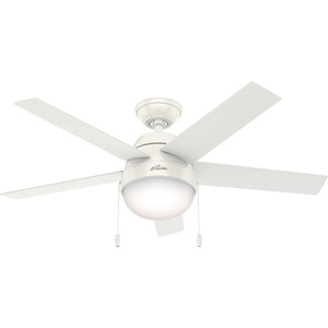 image:imageHunter 46 inch Indoor Ceiling Fan with LED Light  Ceiling Fan with Pull Chain For Bedroom Living Room or Kitchen Standard Mount No Remote 5 Blades  Anslee 59267 Matte Silver  Standard Mount Pull Chain 5 Blades For Bedroom Living Room Kitchen 59267Fresh White finish