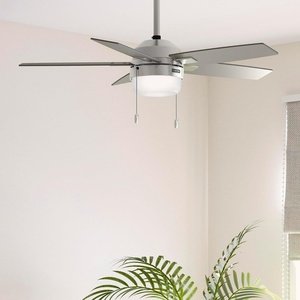 image:imageHunter 52 inch Indoor Ceiling Fan with LED Light  White Ceiling Fan with Pull Chain for Bedroom or Living Room Standard Mount No Remote 5 Blades Includes Bulbs  Anisten 52487 Fresh White  Standard Mount Pull Chain 5 Blades For Bedroom Living Room Includes Bulbs 52487Brushed Nickel