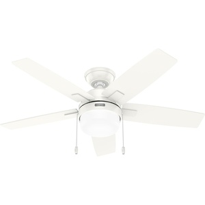 image:imageHunter 52 inch Indoor Ceiling Fan with LED Light  White Ceiling Fan with Pull Chain for Bedroom or Living Room Standard Mount No Remote 5 Blades Includes Bulbs  Anisten 52487 Fresh White  Standard Mount Pull Chain 5 Blades For Bedroom Living Room Includes Bulbs 52487Fresh White