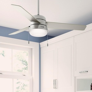 image:imageHunter 52 inch Indoor Ceiling Fan with LED Light and Pull Chain  Silver Ceiling Fan Standard Mount 3 Blades For Bedroom Living Room or Kitchen Quiet  Aker 50540 Brushed Nickel