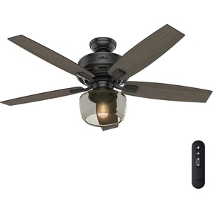 image:imageHunter 52 inch Indoor Ceiling Fan with LED Light and Remote Control  Standard Mount Black Ceiling Fan 5 Blades For Bedroom Living Room or Kitchen Quiet  Bennett 54187 Matte Black  with LED Light and Remote Control Quiet 5 Blades For Bedroom Living Room Kitchen 54187Matte Black