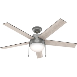 image:imageHunter Anslee Indoor Ceiling Fan with LED Light 52 inch Premier Bronze  Standard Mount Pull Chain 5 Blades For Bedroom Living Room Kitchen 50232Matte Silver