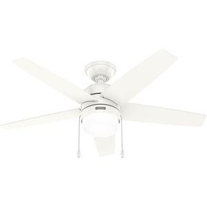 image:imageHunter Bardot Indoor Ceiling Fan Modern 5 Blades 44 inch Matte Black  with LED Light and Pull Chain Standard Mount For Bedroom Living Room Kitchen 52492Fresh White