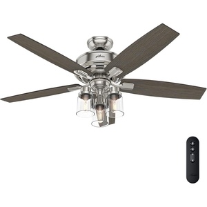 image:imageHunter Bennett Indoor Ceiling Fan Standard Mount 52 inch Matte Black  with LED Lights and Remote Control Quiet 5 Blades For Bedroom Living Room Kitchen 54189Brushed Nickel