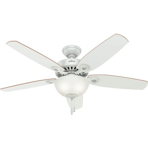image:imageHunter Builder Deluxe Indoor Ceiling Fan Pull Chain 52 inch New Bronze  with LED Light Standard Mount 5 Blades For Bedroom Living Room Includes Bulbs 53091White
