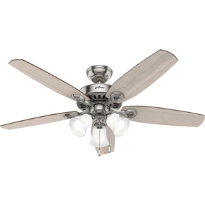 image:imageHunter Builder Plus Indoor Ceiling Fan Pull Chain 52 inch Snow White  with LED Lights Standard Mount 5 Blades For Bedroom Living Room Includes Bulbs 53236Brushed Nickel  Light Gray Oak