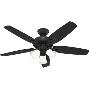 image:imageHunter Builder Plus Indoor Ceiling Fan Pull Chain 52 inch Snow White  with LED Lights Standard Mount 5 Blades For Bedroom Living Room Includes Bulbs 53236Matte Black
