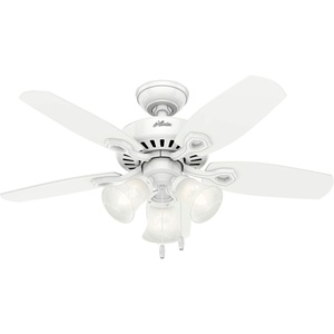 image:imageHunter Builder Plus Indoor Ceiling Fan Pull Chain 52 inch Snow White  with LED Lights Standard Mount 5 Blades For Bedroom Living Room Includes Bulbs 53236Snow White