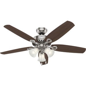 image:imageHunter Builder Plus Indoor Ceiling Fan Pull Chain 52 inch Snow White  with LED Lights Standard Mount 5 Blades For Bedroom Living Room Includes Bulbs 53236Brushed Nickel  Brazilian Cherry