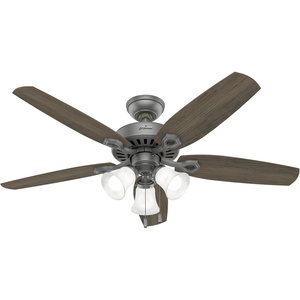 image:imageHunter Builder Plus Indoor Ceiling Fan Pull Chain 52 inch Snow White  with LED Lights Standard Mount 5 Blades For Bedroom Living Room Includes Bulbs 53236Matte Silver