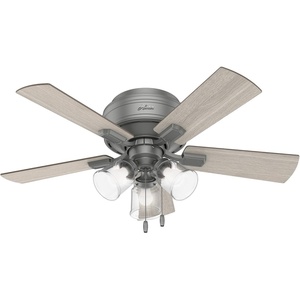 image:imageHunter Crestfield Indoor Ceiling Fan Quiet 42 inch Fresh White  with LED Lights and Pull Chain Low Profile Flush Mount 5 Blades For Bedroom Living Room Kitchen 52152Matte Silver