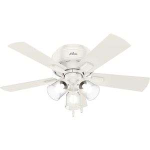 image:imageHunter Crestfield Indoor Ceiling Fan Quiet 42 inch Fresh White  with LED Lights and Pull Chain Low Profile Flush Mount 5 Blades For Bedroom Living Room Kitchen 52152Fresh White