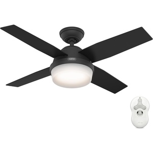 image:imageHunter Dempsey Indoor Ceiling Fan Modern 4 Blades 44 inch Fresh White  with LED Light and Remote Control Standard Mount For Bedroom Living Room Kitchen 59246Matte Black