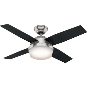 image:imageHunter Dempsey Indoor Ceiling Fan Modern 4 Blades 44 inch Fresh White  with LED Light and Remote Control Standard Mount For Bedroom Living Room Kitchen 59246Brushed Nickel  Chocolate Oak