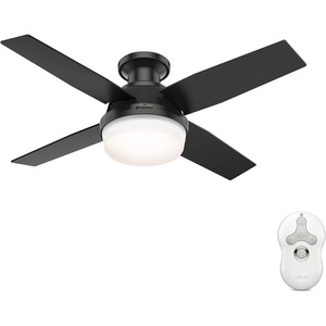 image:imageHunter Fan 44 inch Low Profile Matte Black IndoorOutdoor Ceiling Fan with Light Kit and Remote Control for Bedroom Living Room Dining Room Kitchen Office Renewed