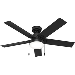image:imageHunter Fan 52 inch Ceiling Fan with Light and Pull Chain Outdoor or Indoor Matte Black Ceiling Fan for Porch Living Room Office Kitchen Garage 5 Blades Renewed