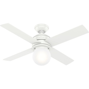 image:imageHunter Hepburn Indoor Ceiling Fan with LED Light 44 inch Modern Brass  Standard Mount Wall Control 4 Blades For Bedroom Living Room Kitchen Includes Bulbs 52313Matte White