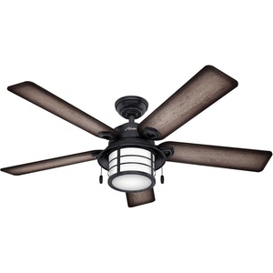 image:imageHunter Key Biscayne Outdoor or Indoor Rustic 54 inch Weathered Zinc  Ceiling Fan with LED Light Standard Mount Pull Chain For Bedroom Living Room Patio 59135Weathered Zinc