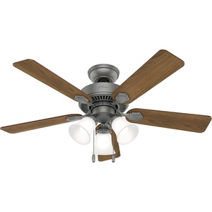 image:imageHunter Swanson Indoor Ceiling Fan with LED Lights 44 inch New Bronze  Standard Mount Pull Chain 5 Blades For Bedroom Living Room Kitchen 50881Matte Silver