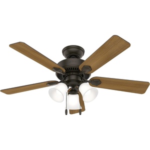 image:imageHunter Swanson Indoor Ceiling Fan with LED Lights 44 inch New Bronze  Standard Mount Pull Chain 5 Blades For Bedroom Living Room Kitchen 50881New Bronze
