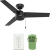 image:imageHunter 44 inch Outdoor or Indoor Ceiling Fan amp Wall Control Switch  Black Ceiling Fan No Light For Patio Porch Garage or Living Room Standard Mount 3 Blades  Cassius 50260 Matte Black