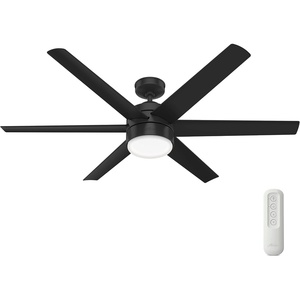 image:imageHunter Fan 60 inch Ceiling Fan with Light and Remote Outdoor or Indoor Matte Black Ceiling Fan for Porch Living Room Office Kitchen Garage 6 Blades Renewed