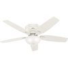 image:imageHunter Kenbridge Indoor Ceiling Fan with LED Light 52 inch Fresh White  Low Profile Flush Mount Pull Chain 5 Blades For Bedroom Living Room Kitchen 53378Fresh White