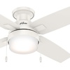 image:imageHunter Fan 44 inch Low Profile Fresh White IndoorOutdoor Ceiling Fan with Light and Pull Chain for Bedroom Living Room Dining Room Kitchen Office Renewed