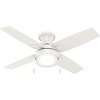 image:imageHunter Fan 44 inch Low Profile Fresh White IndoorOutdoor Ceiling Fan with Light and Pull Chain for Bedroom Living Room Dining Room Kitchen Office Renewed