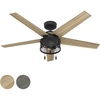image:imageHunter Fan 52 inch Ceiling Fan with Lights and Pull Chain Outdoor or Indoor Black Ceiling Fan for Porch Living Room Office Kitchen Garage Renewed