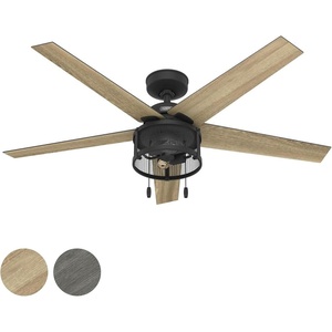 image:imageHunter Fan 52 inch Ceiling Fan with Lights and Pull Chain Outdoor or Indoor Black Ceiling Fan for Porch Living Room Office Kitchen Garage Renewed