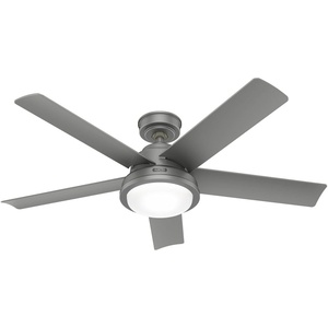 image:imageHunter Fan Outdoor or Indoor Ceiling Fan 52 in Matte Silver Ceiling Fan with Light for Patios Living Room Bedroom Garage 5 Blades Renewed