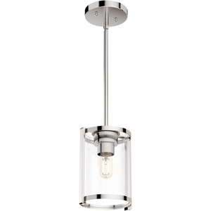 image:imageHunter  Astwood 1Light Matte Black Mini Pendant Light Dimmable Caged Style Cylinder Shaped for Bedrooms Kitchens Dining Living Rooms  19005Polished Nickel Finish