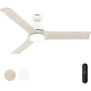 image:imageHunter Fan Outdoor or Indoor Ceiling Fan 52 in Matte White  Brushed Light Oak Ceiling Fan with Light and Remote for Patios Living Room Bedroom Garage 3 Blades Renewed
