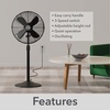 image:imageHunter Classic S16 Oscillating Standing Fan Adjustable Height 16 Inch 3 Speeds Matte Black 97316Matte Black